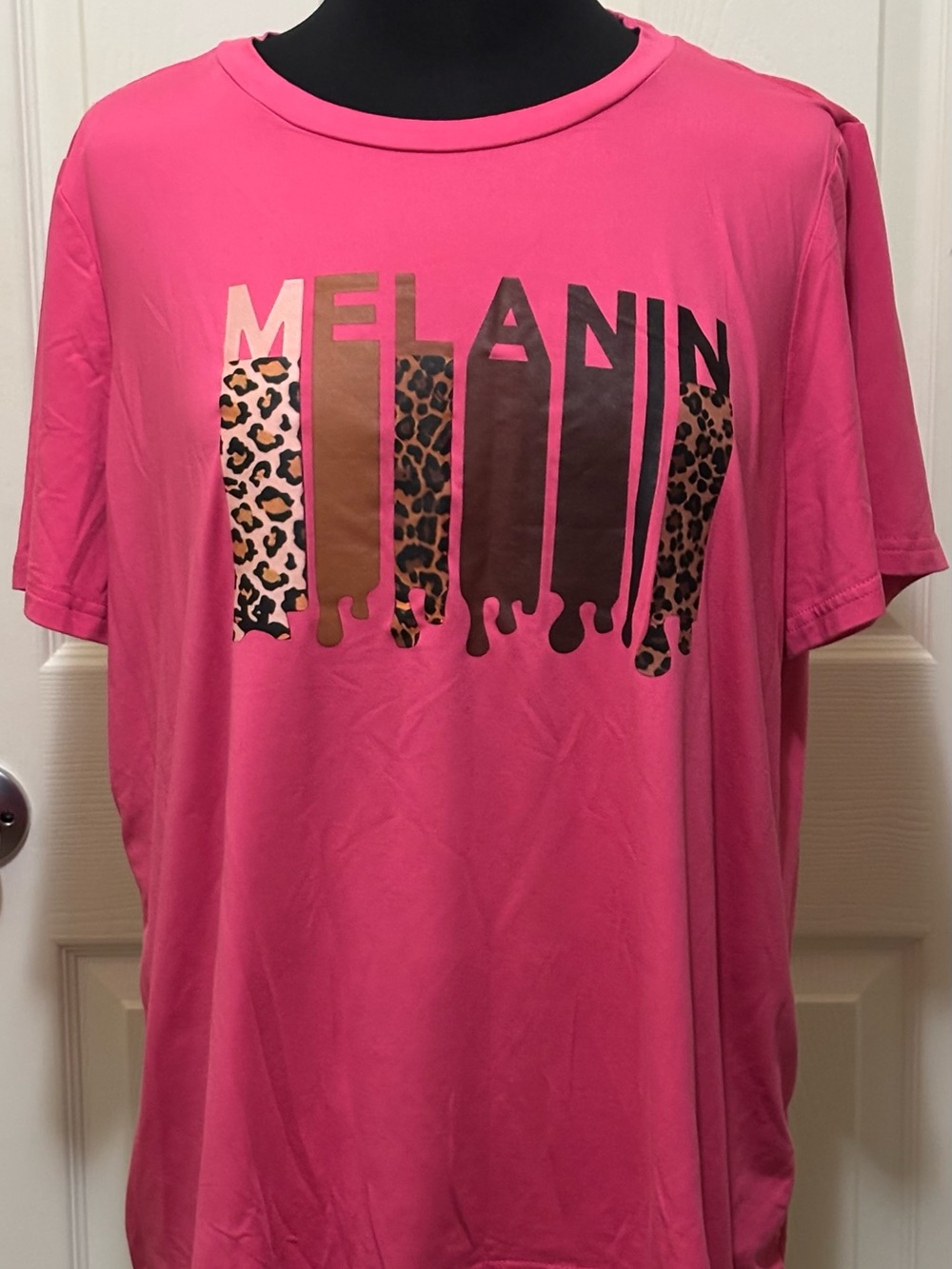 Melanin Graphic T-Shirt Pink Women Size 1x Leopard Dripping  Print Tee Boho